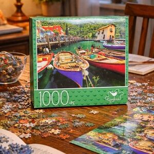 🧚🏻‍♀️ 1000-Piece Puzzle - Lake Garda Italy - Boats Scene NIB 22x14 inches assem.